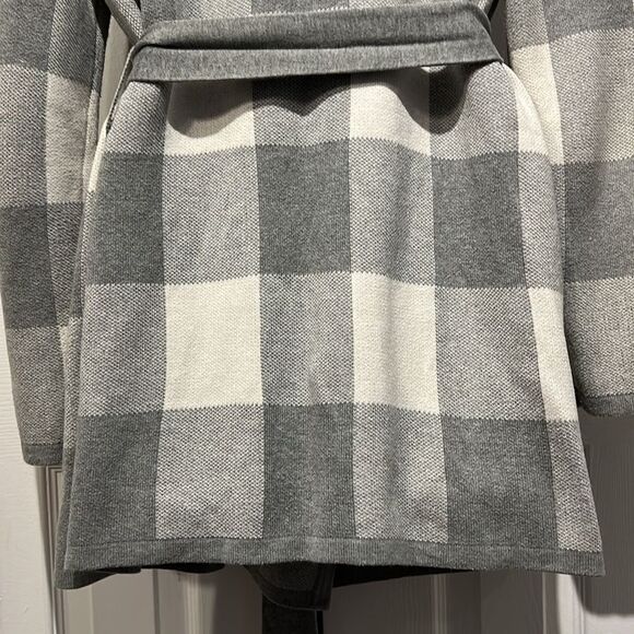Jones New York Grey/Cream Plaid Belted Cardigan Sweater Size M - Picture 10 of 12
